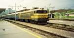 The 363 004 in the old JZ colours by the SZ in Ljubljana. 
3.05.2001
(analog photo)