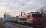 Electric loc 363-035 pull freight train through Maribor-Tabor on the way to the north.