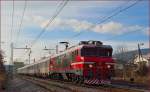 Electric loc 363-008 pull EC158 'Croatia' through Maribor-Tabor on the way to Vienna. /2.1.2014