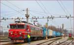 Electric loc 363-015 with freight train is leaving Pragersko on the way to Koper port. /21.2.2014