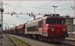 Electric loc 363-018 with freight train is arriving at Pragersko station. /21.02.2014