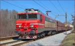 Electric loc 363-015 is hauling freight train through Maribor-Tabor on the way to Koper port.