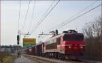 Electric loc 363-031 pull freight train through Maribor-Tabor on the way to the north. /10.3.2014