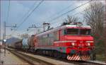 Electric loc 363-002 pull freight train through Maribor-Tabor on the way to Tezno yard. /5.3.2014