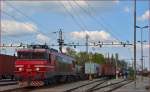 Electric loc 363-008 with container train is leaving Pragersko on the way to Koper Port. /28.3.2014