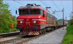 Electric loc 363-008 pull container train through Maribor-Tabor on the way to Koper port. /23.4.2014