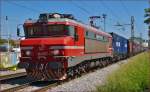 Electric loc 363-029 pull container train through Maribor-Tabor on the way to Koper port. /21.5.2014