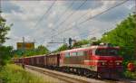 Electric loc 363-013 pull freight train through Maribor-Tabor on the way to the north. /26.5.2014