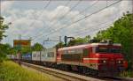 Electric loc 363-038 pull container train through Maribor-Tabor on the way to the north. /26.5.2014