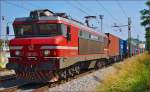 Electric loc 363-031 pull container train through Maribor-Tabor on the way to Koper port. /13.6.2014