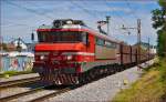 Electric loc 363-014 pull freight train through Maribor-Tabor on the way to Koper port. /16.6.2014