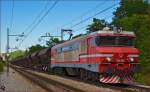 Electric loc 363-004 pull freight train through Maribor-Tabor on the way to the south. /1.7.2014