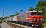 Electric loc 363-024 pull container train through Maribor-Tabor on the way to Koper port. /1.7.2014