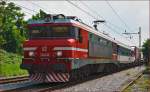 Electric loc 363-029 pull freight train through Maribor-Tabor on the way to the north. /26.7.2014