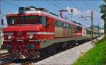 Electric loc 363-024 pull EC151 'Emona' through Maribor-Tabor on the way to Ljubljana. /18.7.2014