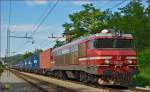 Electric loc 363-031 pull container train through Maribor-Tabor on the way to Koper port.