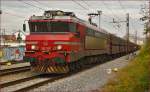 Electric loc 363-002 pull freight train through Maribor-Tabor on the way to Koper port.