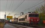Electric loc 363-028 pull freight train through Maribor-Tabor on the way to the north. /17.11.2014