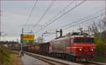 Electric loc 363-015 pull freight train through Maribor-Tabor on the way to the north. /9.12.2014