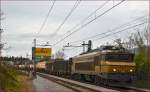 Electric loc 363-005 pull freight train through Maribor-Tabor on the way to the north. /9.12.2014