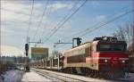 Electric loc 363-014 pull freight train through Maribor-Tabor on the way to the north.