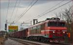 Electric loc 363-020 pull freight train through Maribor-Tabor on the way to the north.