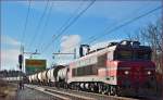 Electric loc 363-027 pull freight train through Maribor-Tabor on the way to the north. /14.1.2014