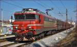 Electric loc 363-009 pull freight train through Maribor-Tabor on the way to Koper port. /20.2.2015