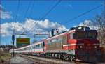 Electric loc 363-006 pull EC158 'Croatia' through Maribor-Tabor on the way to Vienna. /3.4.2015