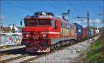 Electric loc 363-023 pull container train through Maribor-Tabor on the way to Koper port. /3.4.2015