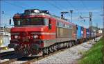 Electric loc 363-027 pull container train through Maribor-Tabor on the way to Koper port. /16.4.2015