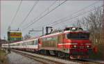 Electric loc 363-003 pull EC158 'Croatia' through Maribor-Tabor on the way to Vienna. /9.4.2015