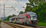 Multiple units 312-124 run through Maribor-Tabor on the way to Zidani Most. /26.7.2014