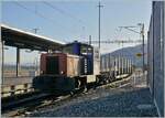 The SBB Cargo Tm 232 124-8 shunts freight wagons in Glovelier that are needed for timber loading.