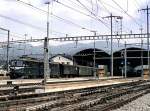 Ae 6/6 with post and express goods train at Olten, August 15th, 1980.