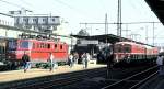 Ae 6/6 No 11402 and 465 006 at Göppingen, October 10th, 1987.