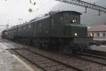 On a very rainy 19 September 2023, SBB Historic 11801 catches the rain at Erstfeld during the Gotthard Railway Days.
