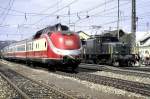 601 and Be 6/8 III No 13305 at Amstetten, September 14th, 1984.