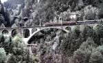 Ce 6/8 No 14254 and Be 4/6 No 12320 at Gotthard line, view from Wassen, September 22nd, 1981. 