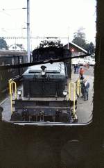 Be 6/8 II no 13254 at Elgg, August 16th, 1980. View out of a Ae 4/7 which were presented at festival for the new track at Elgg.
