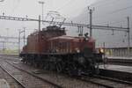 On 19 September 2021 SBB Historic 14253 catches the rain at Erstfeld during the first edition of the Gotthard Railway Days.
