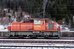 BLS 132 enjoys the scenery at Kandersteg on New Year's  Day 2019. The loco still has the colours of one of the local and regional operators that eventually found themselves back in the BLS ranks.