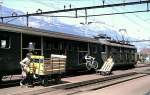 Re 4/4 I No 10017 with train had a stop at Altdorf, July 25th, 1980.