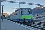 The BLS Re 4/4 II 501 in the early morning in Zweisimmen.