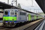 ON 23 March 2017 BLS 420 504 quits Spiez with a former Swiss-Express train to Interlaken Ost. Awaiting the delivery of new EMUs, BLS bought some Swiss-Express train sets and Re 4/4II of the first batch (11101-1115, recognisable by the single pantographs), recreating these once crack SB B fast trains -albeit in BLS colours and for regional services instead.