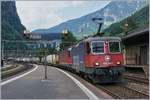 The SBB Re 420 344-4 and a Re 6/6 with a Cargo train in Faido.