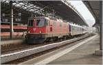 The SBB Re 4/4 II 11197 and 11194 with a Dispotrain in Lausanne.