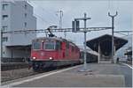 The SBB Re 4/4 II 11197 wiht his  Dispozug  in Vevey.