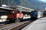 Re 4/4 II no 11158 and Ee 3/3 no 16427 at Chur, August 31st, 2006.