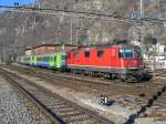 SBB Re 4/4 II with a BLS RE from Bern is arriving in Brig.